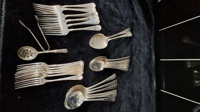 28 old vintage EPNS A Cutlery Items Made In ENGLAND. spoons forks tongs serving  - Image 1 of 4