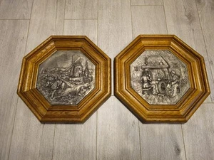 Pinturas vintage molino de hojalata chimenea marco roble años 70-80 Alemania relieve Betzner - Imagen 1 de 10