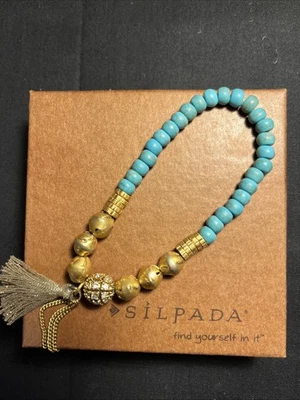 Pulsera SILPADA Latón Caribe Fresca Elástica Reconstituida Turquesa, Cristales Foto 1 de 4