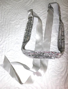 Women's Belt Silver Sequins with Silver Satin Ribbon Ties - 1.25" Wide x 70" Lon - Picture 1 of 6