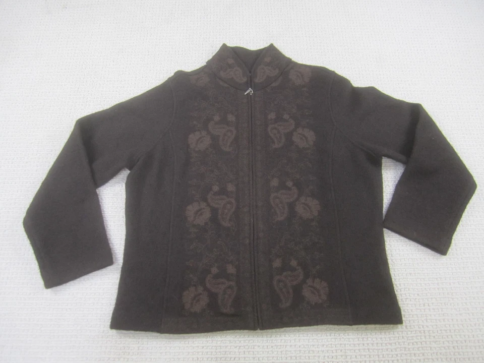 Suéter Alexandra Bartlett Mujer XL Marrón Lana Cremallera Completa Bordado Cachemira Foto 1 de 4