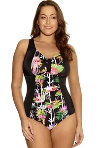 Elomi Kariba Swimsuit Black Floral Size 22 Non Wired Padded Control 7040 New - Picture 1 of 12