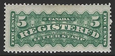 Canada, 1875, Scott #F2, 5c dark green, Mint, Original Gum, Hinged - Image 1 of 2