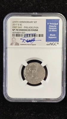 2017-S Jefferson Nickel 5C - NGC SP 70 Enhanced Finish - First Day - Rhett J - Image 1 of 4