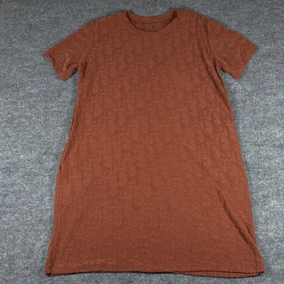 Jaquard Monogram Shirt Dress Lg Brown Fall Autumn Fashion Workwear Travel Chic - Image 1 of 4