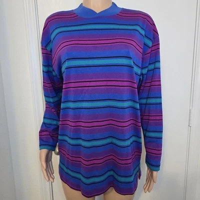 Suéter De Colección Años 80 90 Jantzen Azul Brillante Púrpura Rayas Abuelo Colorblock Foto 1 de 4