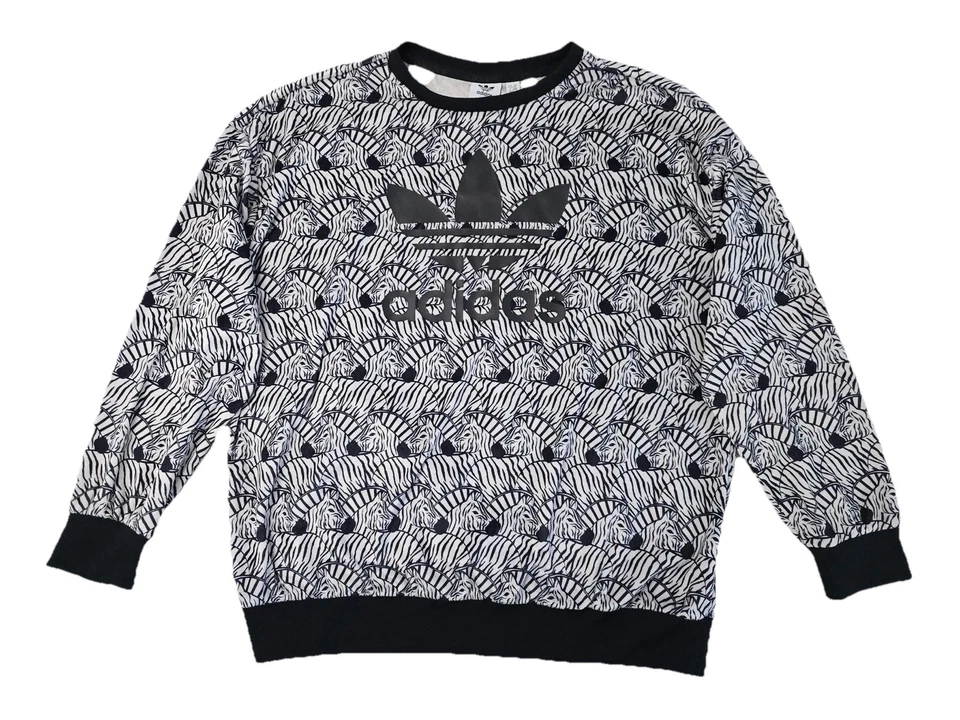 Adidas Originals Sweatshirt Youth Girls XL 14-15 Black  Zebra Print Velour - Image 1 of 4