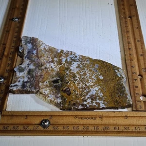 Moroccan Jasper/agate slab, gold and white color, banding 5 1/4" x 3 3/4" x 1/4 - Picture 1 of 18