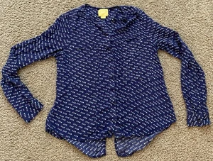 Blusa Anthropologie Maeve Mujer Clara Pájaro Blusa Camisa Abotonada Talla 4 Azul Marino - Imagen 1 de 6