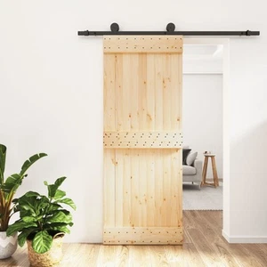 Sliding door solid pine wood black 80x210 cm space-saving hardware 3047 - Picture 1 of 11