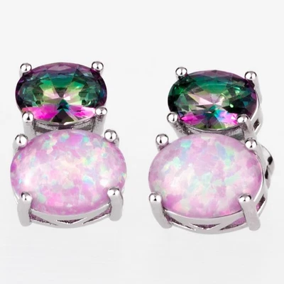 5x7 Mystic Topaz 7x9 Lavender Purple Fire Opal Silver Jewelry Stud Earrings - Image 1 of 4