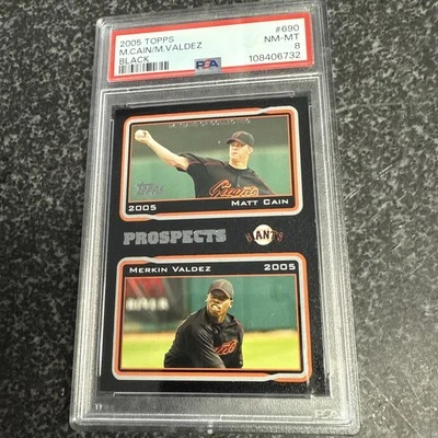 2005 Topps Black Parallel SP #690 Matt Cain Merkin Valdez /54 SF GIANTS PSA 8 - Image 1 of 4