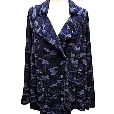 Lane Bryant Blue Camo Jacket Blazer 100% Lyocell Snap Closures Woman Sz 14/16 - Image 1 of 4