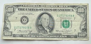 1974 Vintage Franklin Off Center $100 Note - Chicago - G - 100 - Hundred $ Bill - Picture 1 of 2