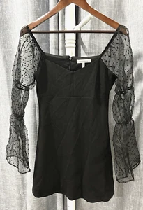 BCBG schwarzes Babydoll-Kleid durchsichtig Puffärmel dunkel feminin romantisch neu mit Etikett Small - Bild 1 von 9