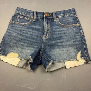 Old Navy Denim Shorts Girls Size 16 Blue High Rise Adjustable Waist Lace Trim - Picture 1 of 13