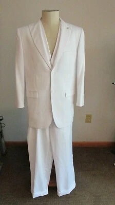 Conjunto de traje de 5 piezas FALCONE / STACY ADAMS chaqueta blanca chaleco pantalones cinturón corbata 40R/33R usado en excelente estado Foto 1 de 4