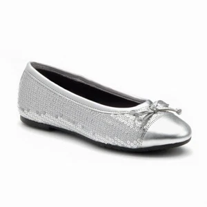 Girls Silver Sequins Flat Shoes Wedding ~Dress Shoes Youth Size 3 M - Picture 1 of 2