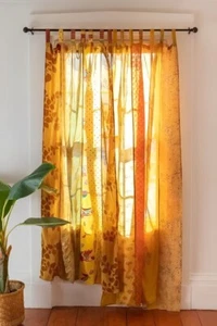 1 Pc Indian Sari Patchwork Curtain Drape Window Decor Yellow Silk Sari Curtain - Picture 1 of 5