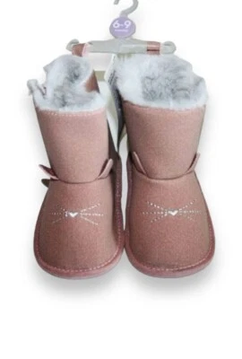 Carter's Niña Bebé Imitación Gamuza Polvo Rosa Botas Cuna Botines Gato Talla 9-12 Nuevo #1 Foto 1 de 4