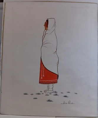 Woody Big Bow (Kiowa, 1914 - 1988) Gouache Work on Art Board (Indian Woman) - Image 1 of 4