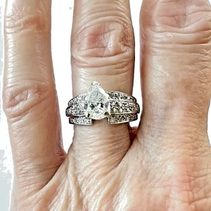 Engagement 1.70 Total Carat Weight Pear Diamond 14k White Gold Ring 5.30 g 6.25 - Picture 1 of 13