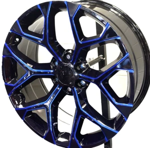 22” Blue Milled Gloss Black OE Snowflake 5668 Replica Wheels fits Escalade 6x5.5 - Picture 1 of 3