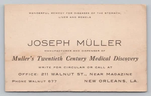 Joseph Muller Business Card - New Orleans LA - Quack Medicine - circa 1911 - Picture 1 of 2
