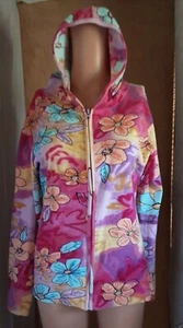 24 Karat Multicolored Floral Print Full Zip Hoodie Girls L Beaded Pockets Youth - Picture 1 of 7
