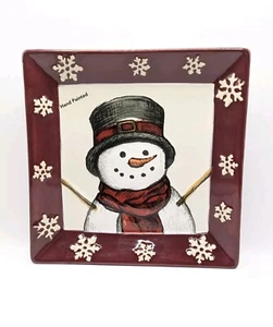 Christmas Snowman Ceramic Plate St. Nicholas Square Yuletide New 8.5” X 8.5"  - Picture 1 of 3