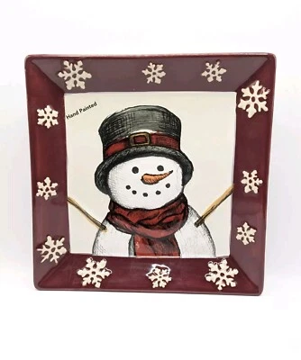 Christmas Snowman Ceramic Plate St. Nicholas Square Yuletide New 8.5” X 8.5"  - Image 1 of 3