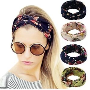 4 Pack Elastic Headband Hairband Flower Printed Turban HeadWrap Twisted 4"