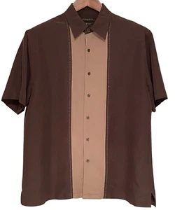 Retro  Axist Atomic Hipster Lounge Button Up Shirt Men Brown and Tan Size Large - Picture 1 of 5