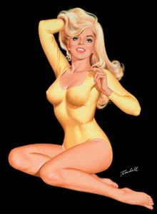 BILL RANDALL Pinup Art Poster or Rolled Canvas Print "Blonde Pin-Up in Yellow" 3 - Picture 1 of 1