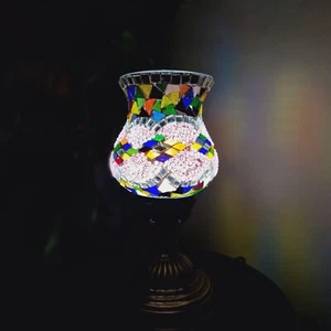 Handmade Bronze Turkish Moroccan Glass Mosaic Arabian Eastern Table Lamp - Picture 1 of 6