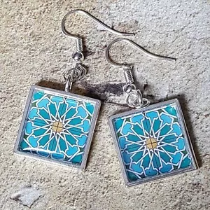 Unique AGUAMARINA TILE EARRINGS traditional TURQUOISE spain SPANISH portuguese - Picture 1 of 1