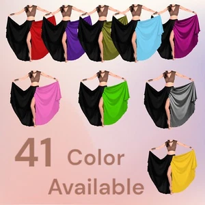 Front Cut Slit Satin Draped skirt Belly Dance Full Circle Skirt Plus Size S59 - Picture 1 of 45