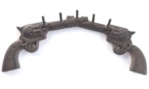 Pistol Pair Hook Cast Iron Wall Mount New Rustic Old Fashioned Vintage - Picture 1 of 4