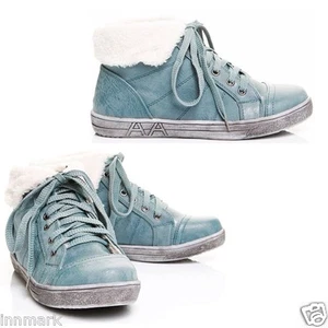 ZAPATOS CÁLIDOS CON CUELLO POLAR COMPLETO ZAPATILLAS AZULES CON CORDONES UK 3 - 8 EU 36 - 41 / 981 - Imagen 1 de 5