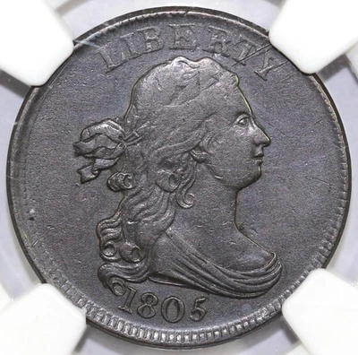 1805 1/2c C-1 Draped Bust Half Cent NGC XF Details Cleaned - Image 1 of 4