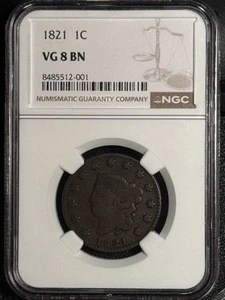 1821 Large Cents Coronet Head NGC VG-8 BN - Bild 1 von 2