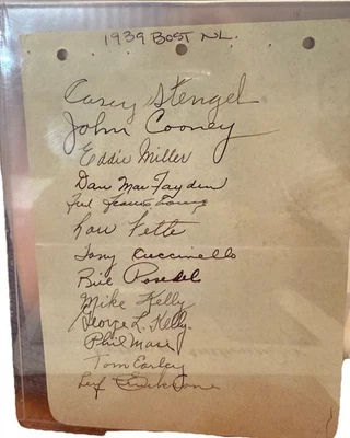 Signed Autograph Page 1939 Boston Braves- 13  Players Incl Casey Stengel - JSA - Image 1 of 4