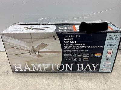 HAMPTON BAY Fanelee 54 in. Brushed Nickel HubSpace Smart Ceiling Fan LED - - Image 1 of 4