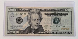 US Twenty Dollars, 2017, $20 Trinary Serial Number, Ink Error Top Left Corner - Picture 1 of 2