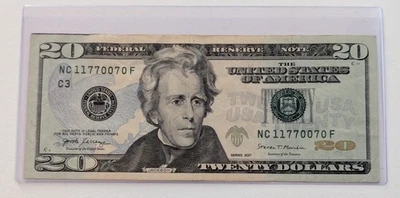 US Twenty Dollars, 2017, $20 Trinary Serial Number, Ink Error Top Left Corner - Image 1 of 2