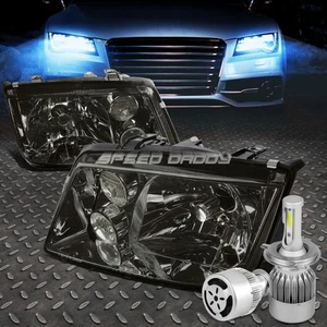 SMOKED HOUSING HEADLIGHT LAMP+WHITE LED H4 BULB W/FAN FOR 99-05 VW JETTA/BORA - Picture 1 of 11
