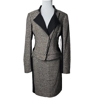 Traje de tweed de lana brillante marrón WHBM talla Chaqueta/talla 12 con cremallera Falda lápiz 8 Foto 1 de 4