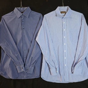 2 Mens BUTTON UP SHIRTS Kilgore Trout SIZE LARGE Custom BLUE STRIPED & PLAID LS - Picture 1 of 13