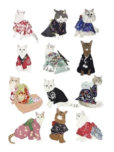 Cats in Kimonos Art Print by Hanna Melin 11 x 14 in. Paper Size New Unframed - Picture 1 of 1