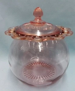 Vintage Anchor Hocking Pink Open Lace Biscuit Jar - Picture 1 of 6